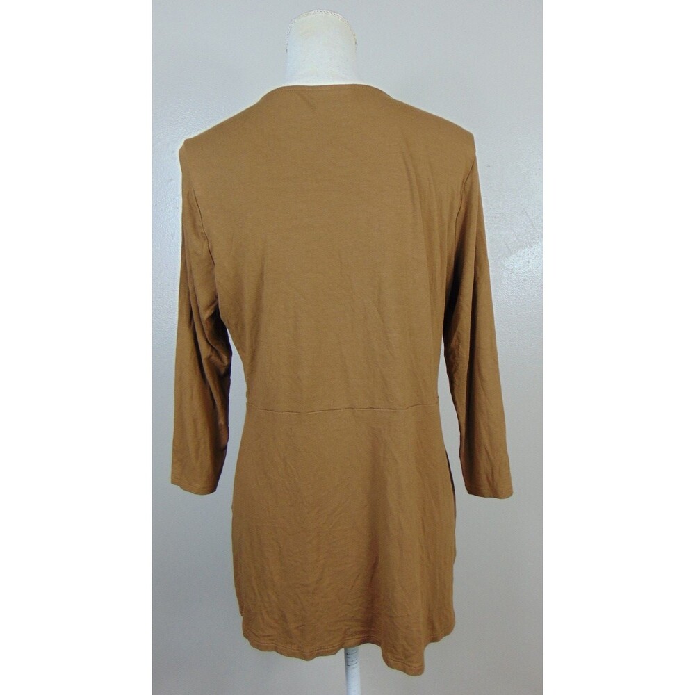 J. Jill Womens Medium Brown Faux Wrap Tunic Top 3/4 Sleeve Stretch Blouse - Picture 6 of 9